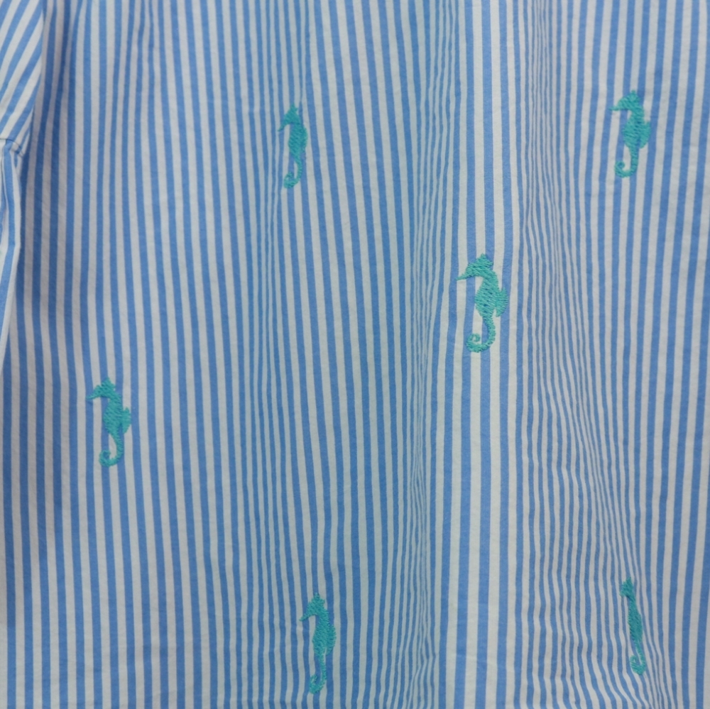 Crown & Ivy Cotton Striped Seahorse Embroidered Top - Picture 7 of 9